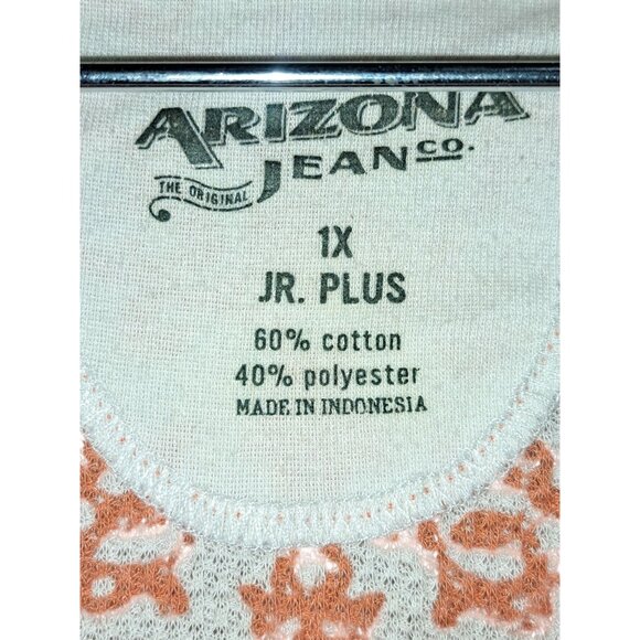 Arizona Jean Co Womens 1X Jr Plus Thermal Waffle Knit Long Sleeve Top Orange - Picture 2 of 7